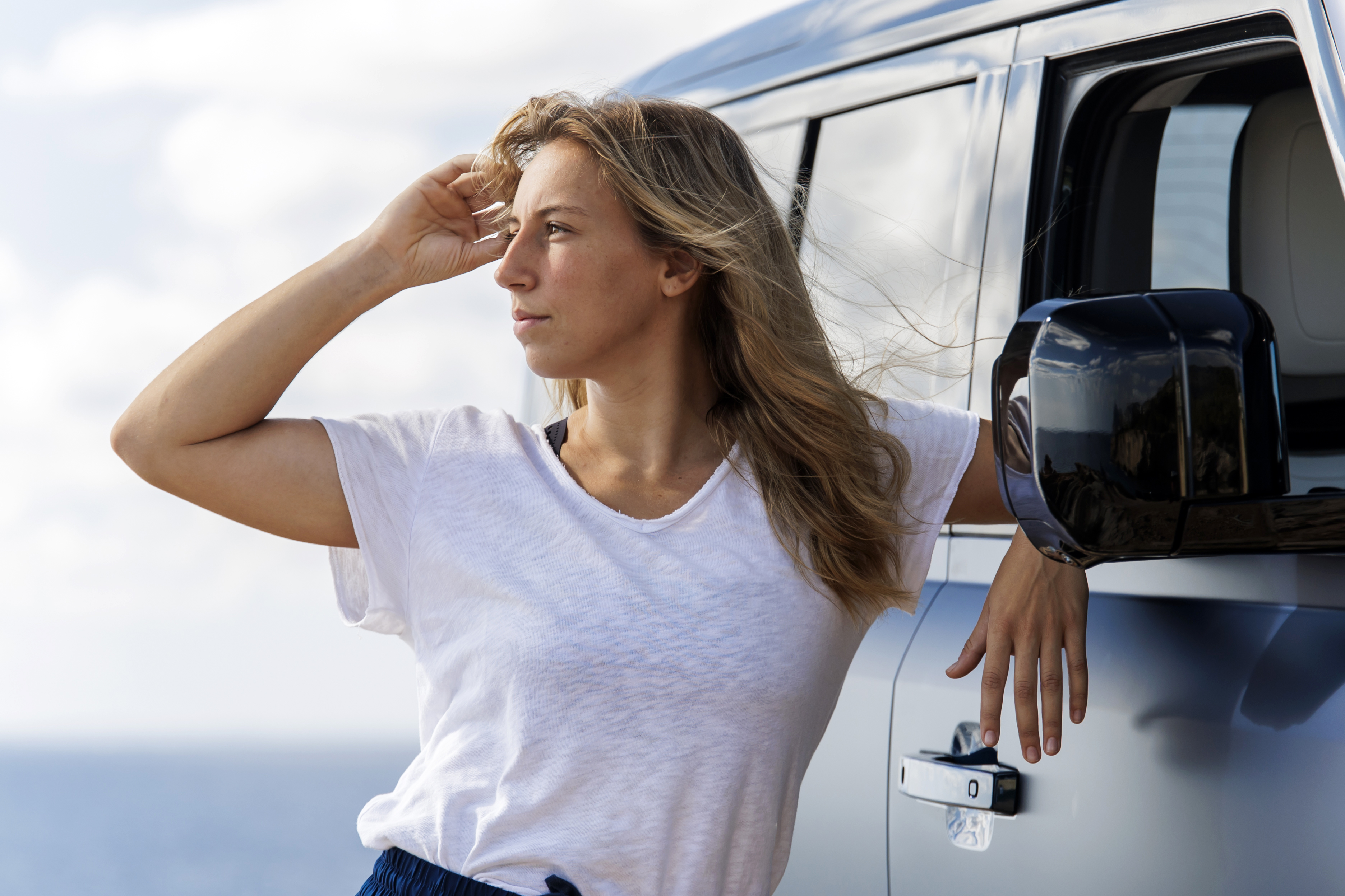 Madeleine Bayon cliff diving in Ibiza with Land Rover